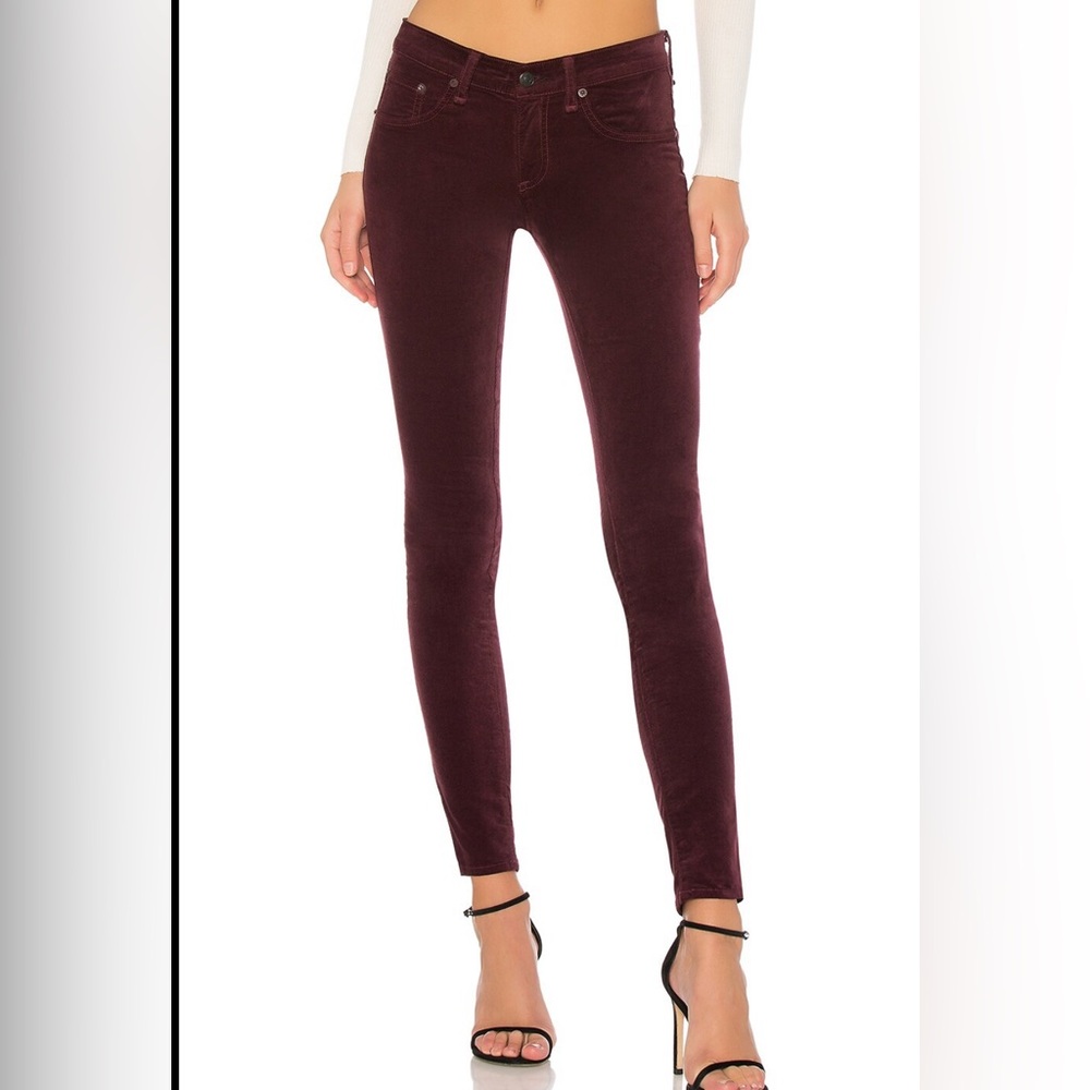 Rag & Bone high rise, ankle, skinny burgundy jeans